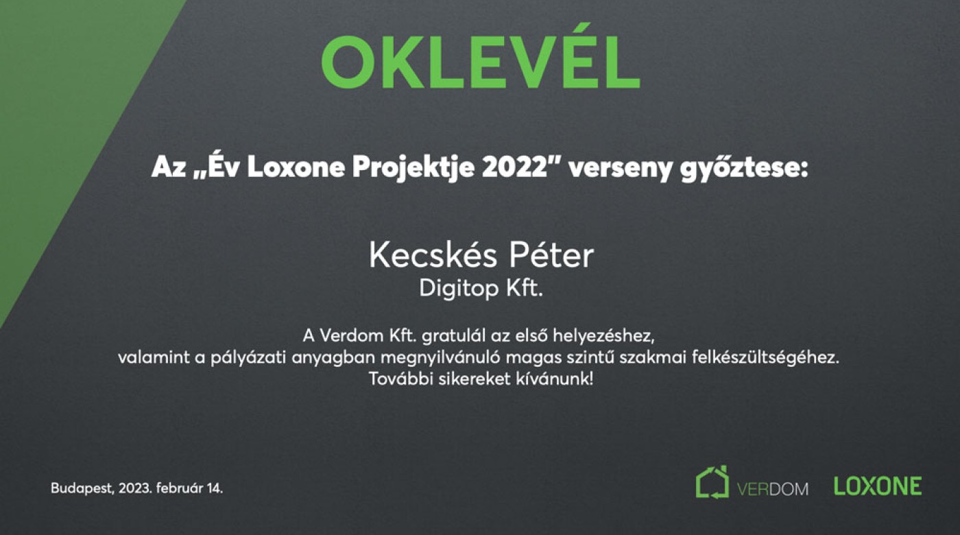 Megnyertük az év Loxone projektje díjat